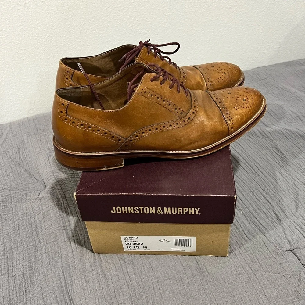Johnston & Murphy Conrad cap toe tan calf skin shoes